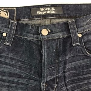 Men's Button-Fly Dark Wash Distressed Jeans